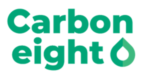 CarbonEight logo with a green water drop 