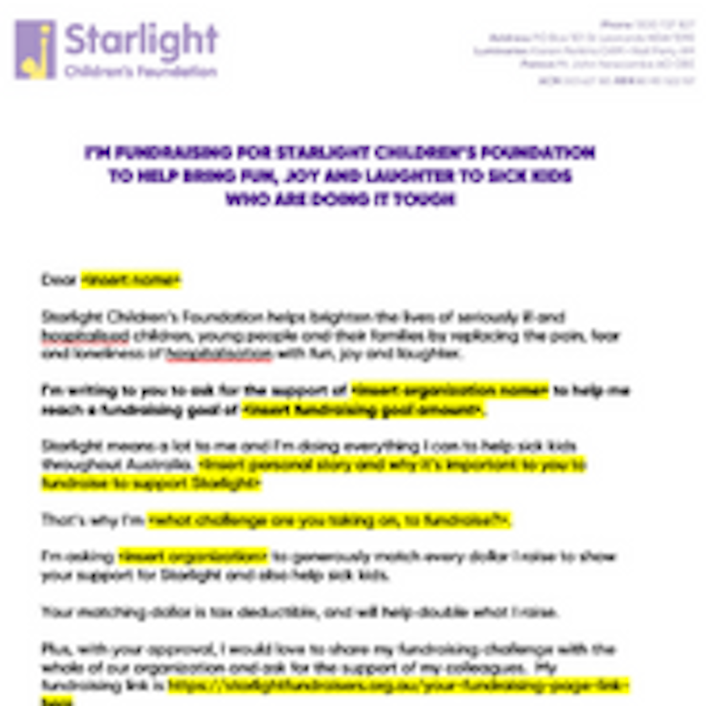 Corporate Support Letter