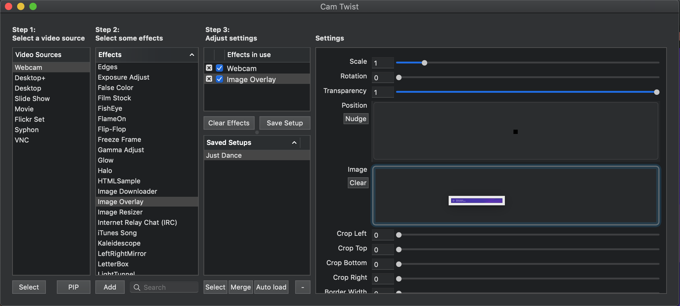 How to add an image overlay in CamTwist.