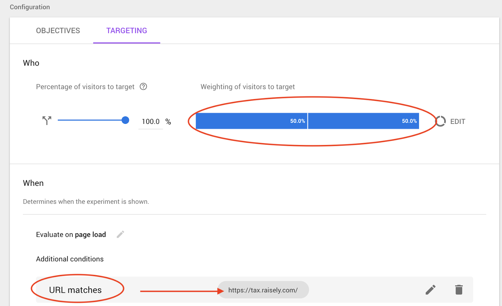 Setting the target for your A/B testing.